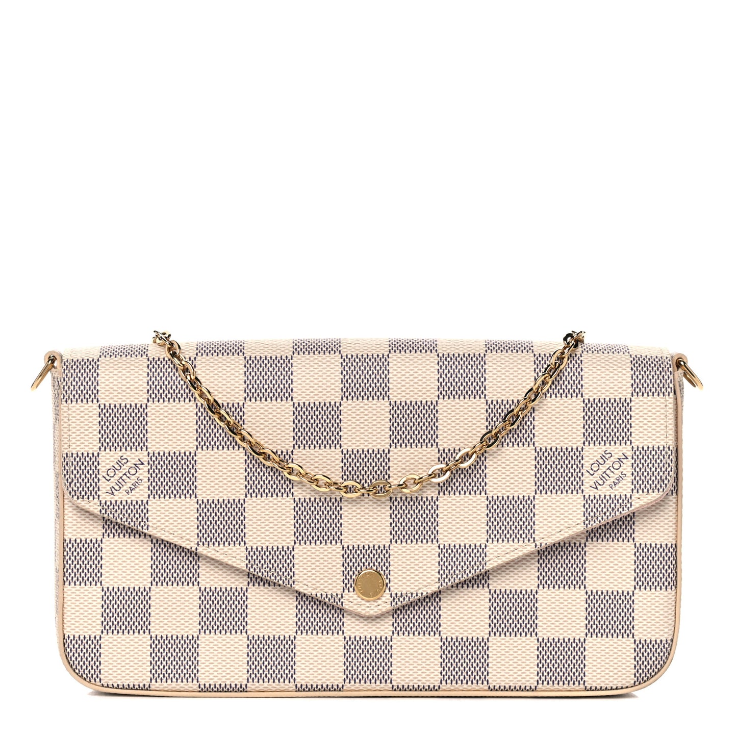 Damier Azur Pochette Felicie Chain Wallet Rose Ballerine