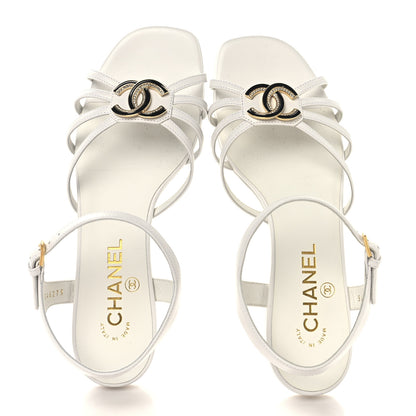 Chanel Lambskin Crystal CC Sandals 37 White 2 of 9