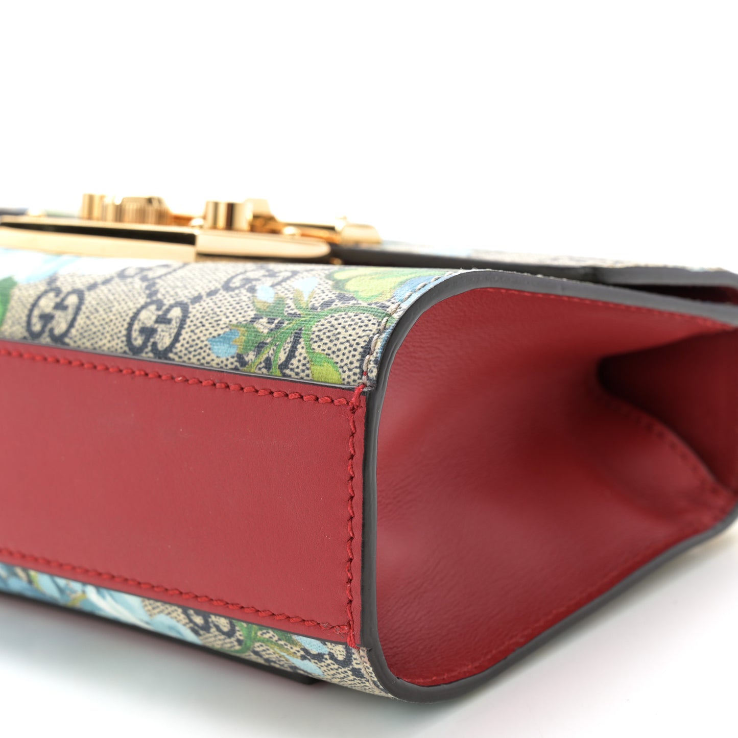 GG Supreme Monogram Blooms Small Padlock Shoulder Bag Beige Blue Navy Hibiscus Red