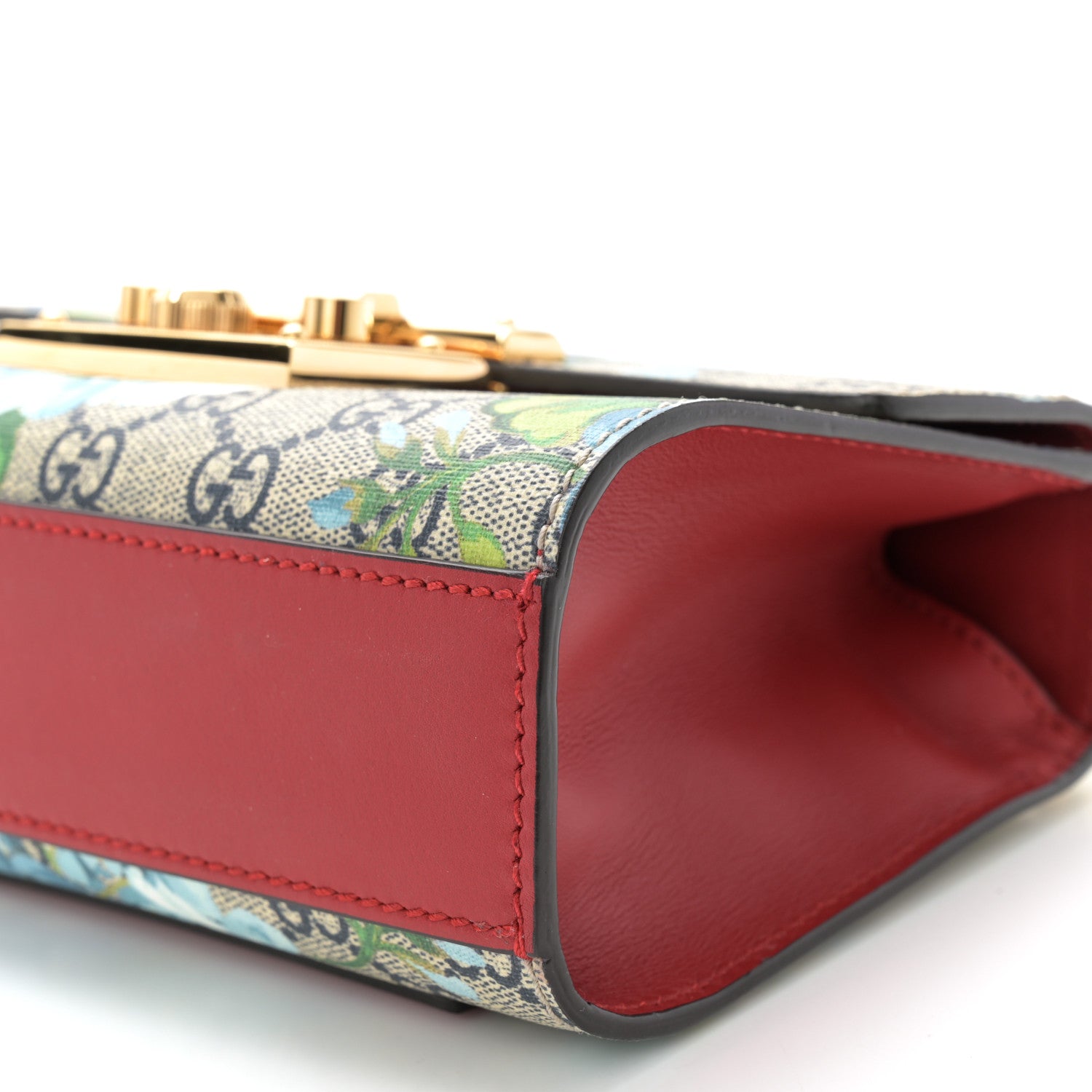 Gucci GG Supreme Monogram Blooms Small Padlock Shoulder Bag Beige Blue Navy Hibiscus Red 10 of 12