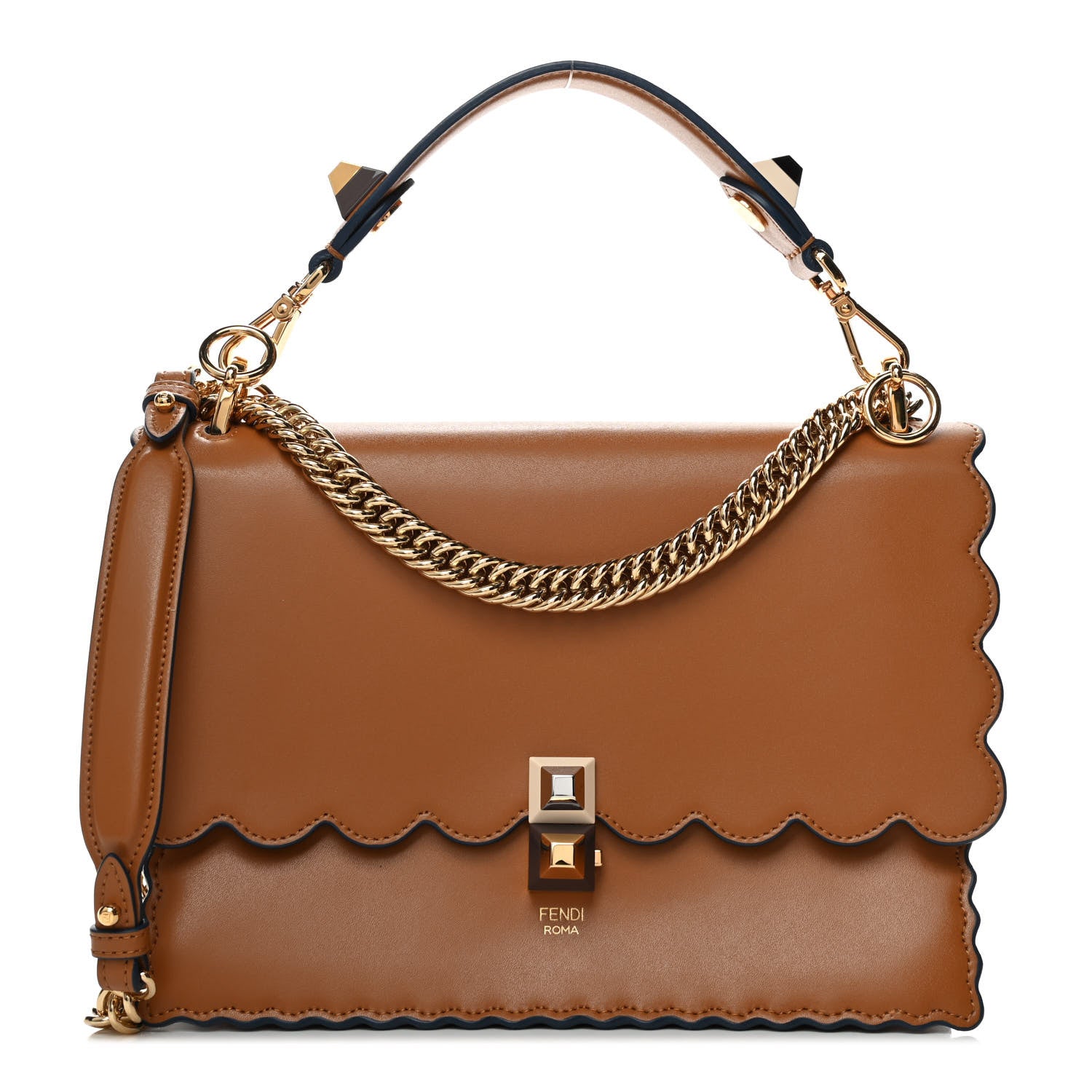 Fendi Vitello Liberty Scalloped Studded Kan I Shoulder Bag Caramello 1 of 5