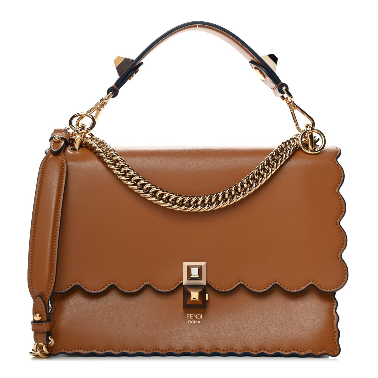 Vitello Liberty Scalloped Studded Kan I Shoulder Bag Caramello