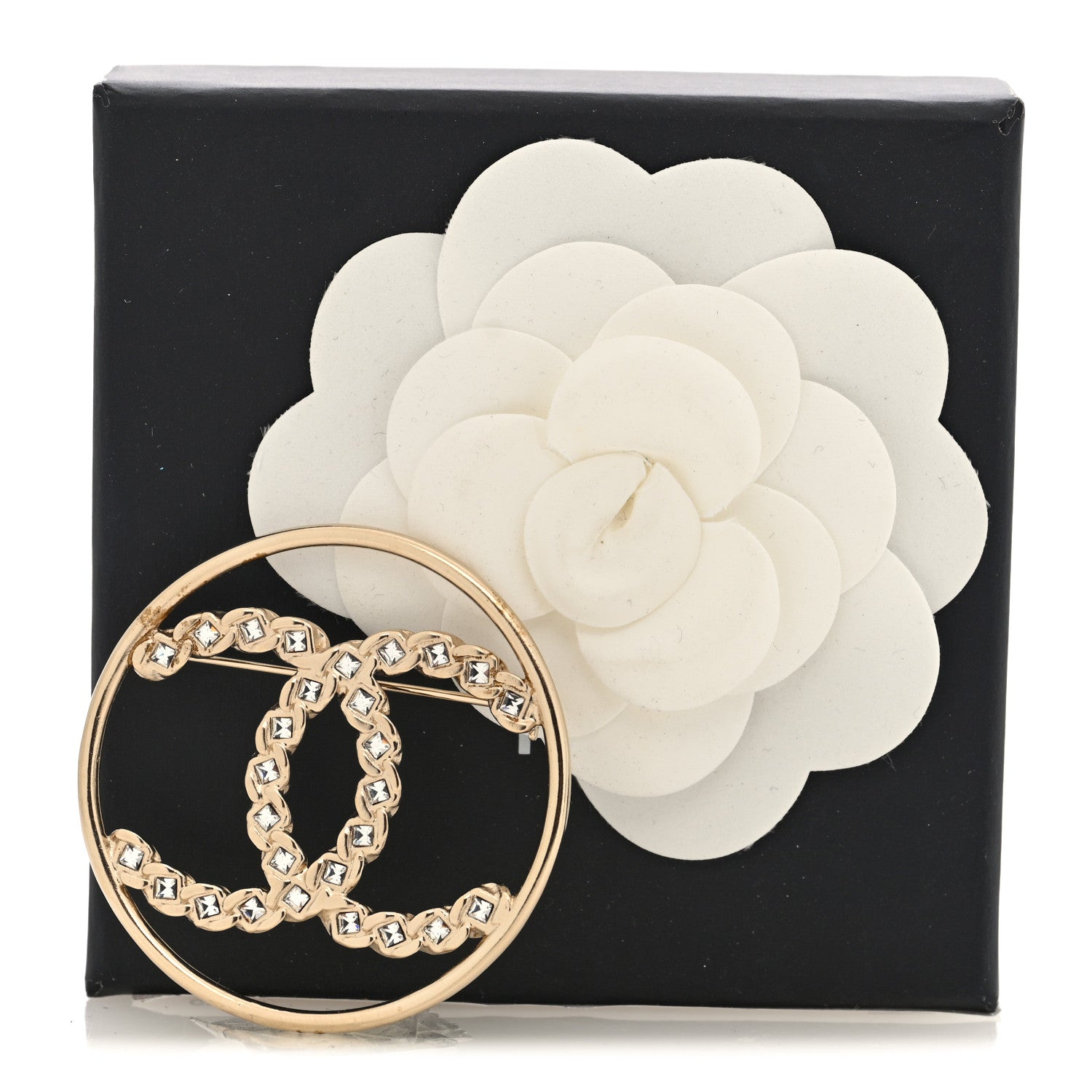 Chanel Crystal Round CC Brooch Gold 4 of 4
