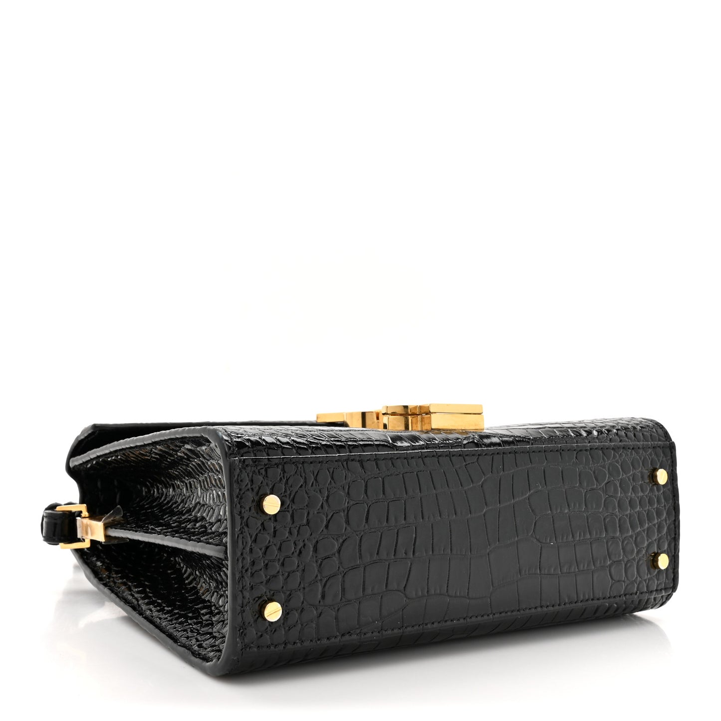 Calfskin Crocodile Embossed Mini Classic Monogram Cassandra Top Handle Black