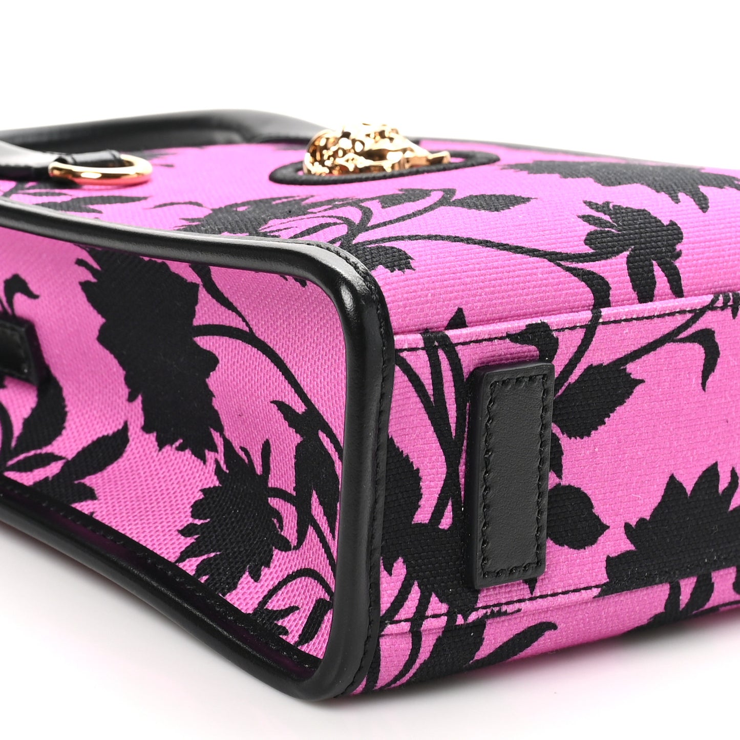 Calfskin Cotton Floral Printed La Medusa Mini Book Tote Black Water Lily