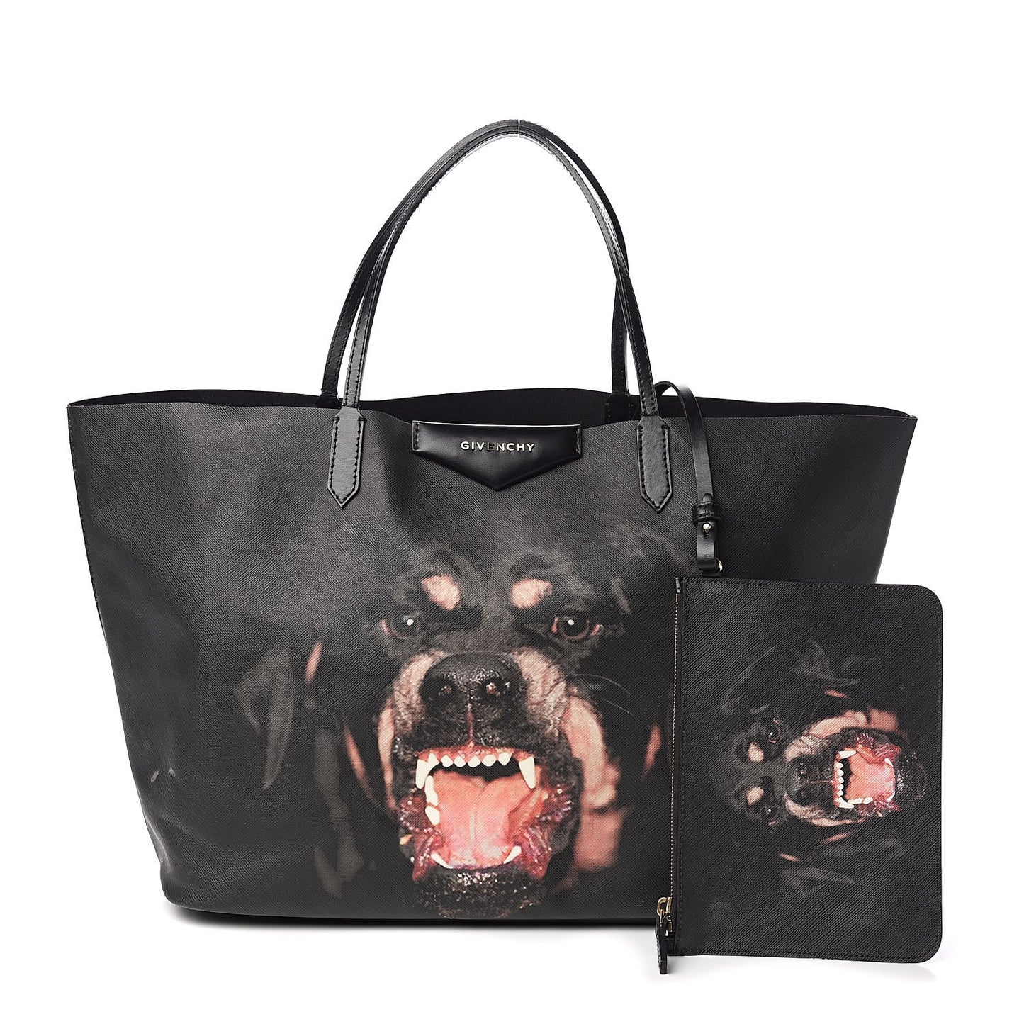 Textured Coated Canvas Rottweiler Pint Large Antigona Tote Black