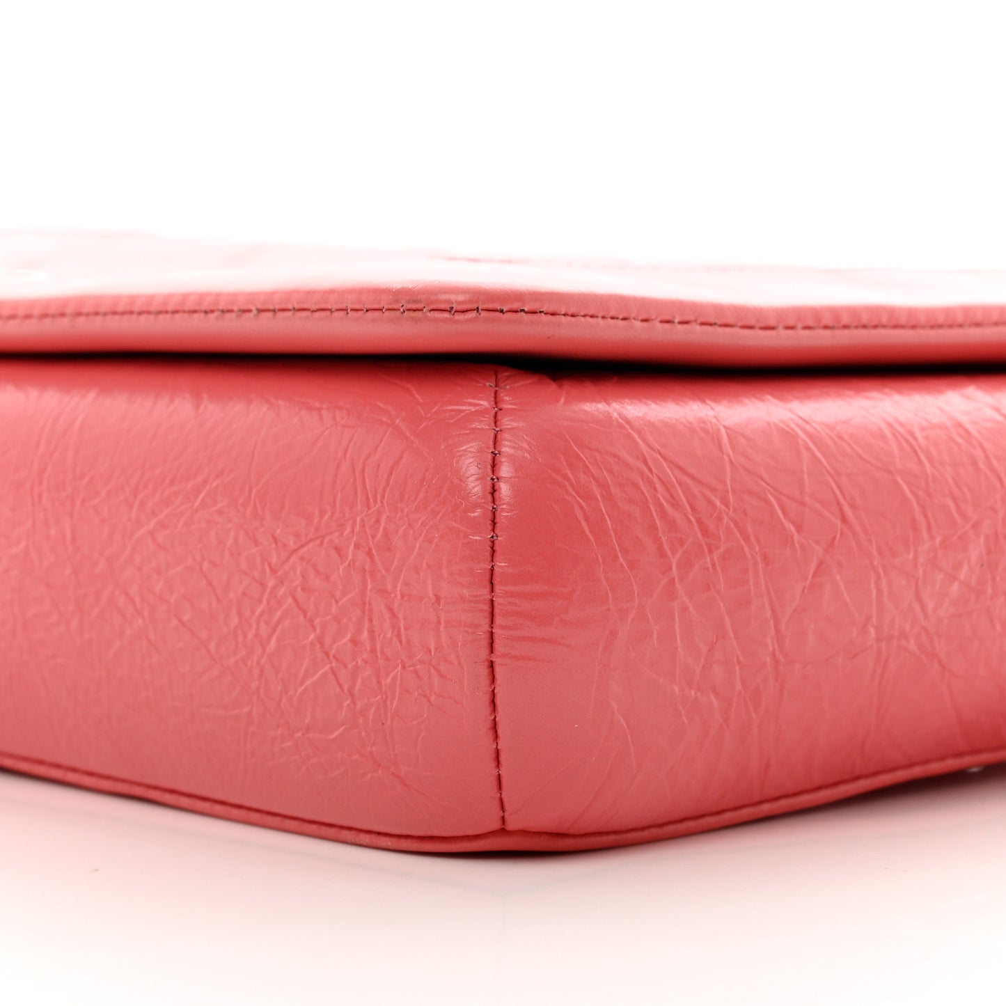 Distressed Calfskin Quilted Enamel CC Single Flap Bag Pink