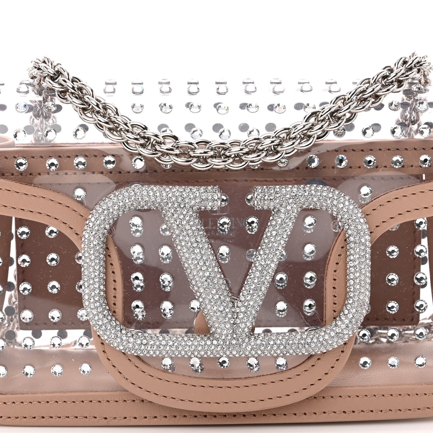 Valentino Garavani TPU Calfskin Crystal Vlogo Embellished Small Loco Shoulder Bag Trasparente Crystal Rose Cannelle 3 of 7