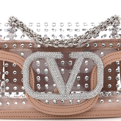 Valentino Garavani TPU Calfskin Crystal Vlogo Embellished Small Loco Shoulder Bag Trasparente Crystal Rose Cannelle 3 of 7