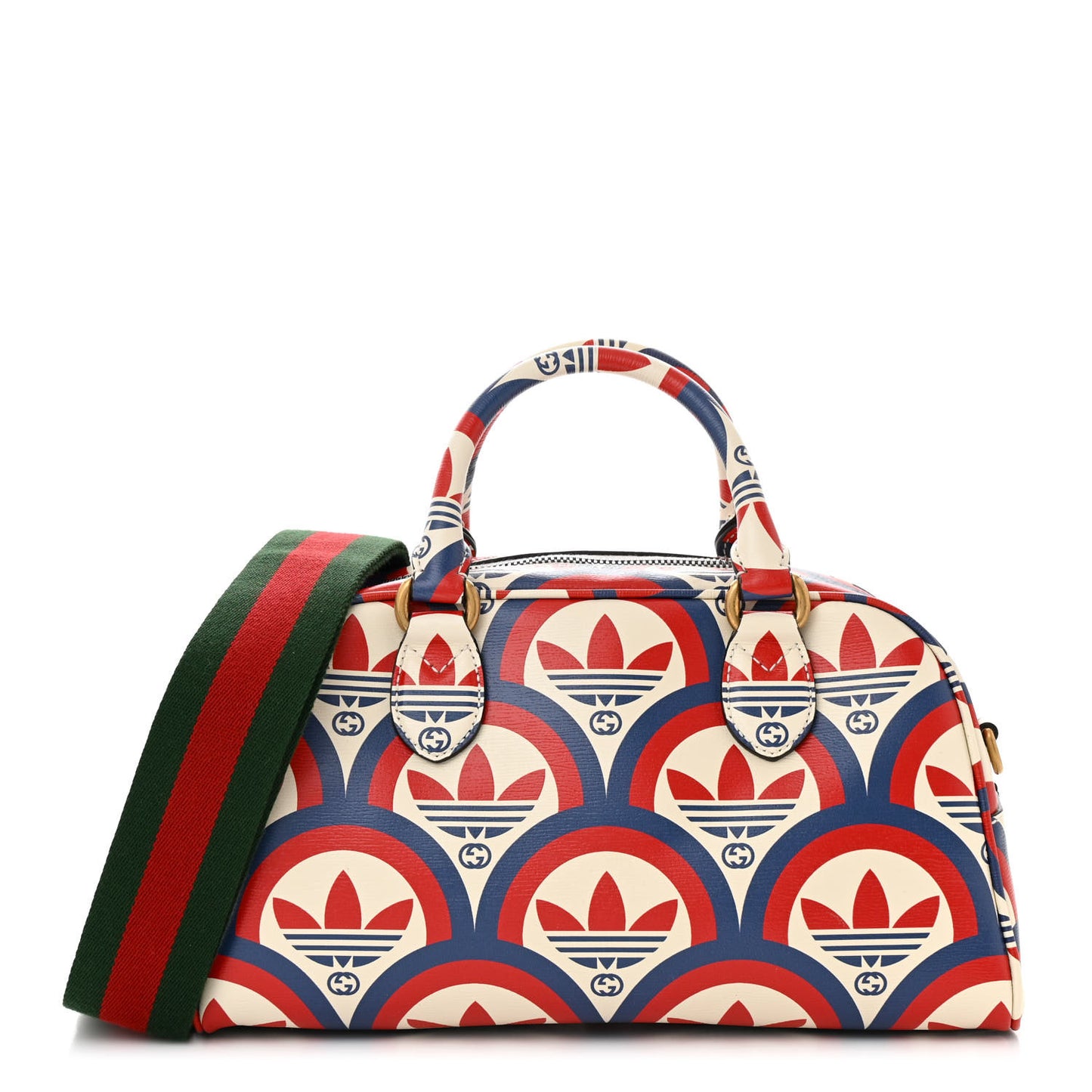 X ADIDAS Shangai Calfskin Web Trefoil Interlocking G Mini Duffle Bag Red White Blue