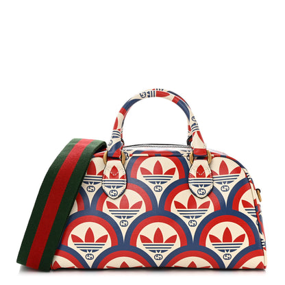 Gucci X ADIDAS Shangai Calfskin Web Trefoil Interlocking G Mini Duffle Bag Red White Blue 1 of 11