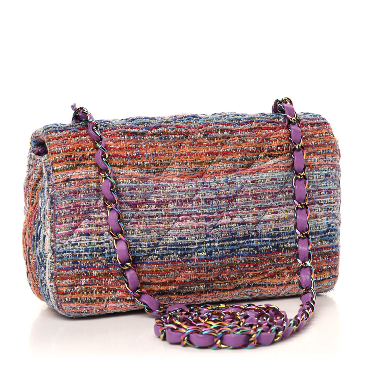 Tweed Quilted Mini Rectangular Flap Blue Pink Orange