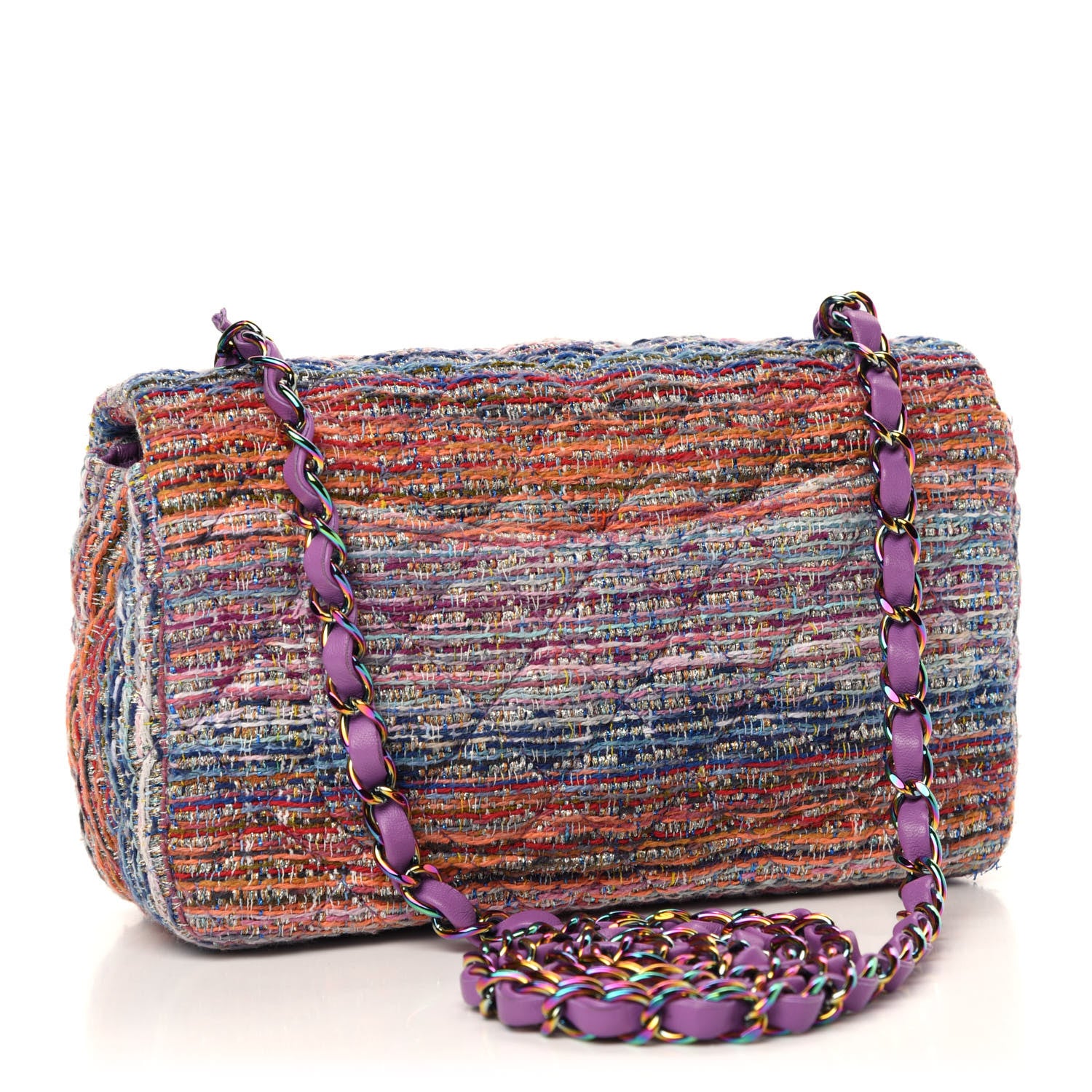 Chanel Tweed Quilted Mini Rectangular Flap Blue Pink Orange 3 of 10