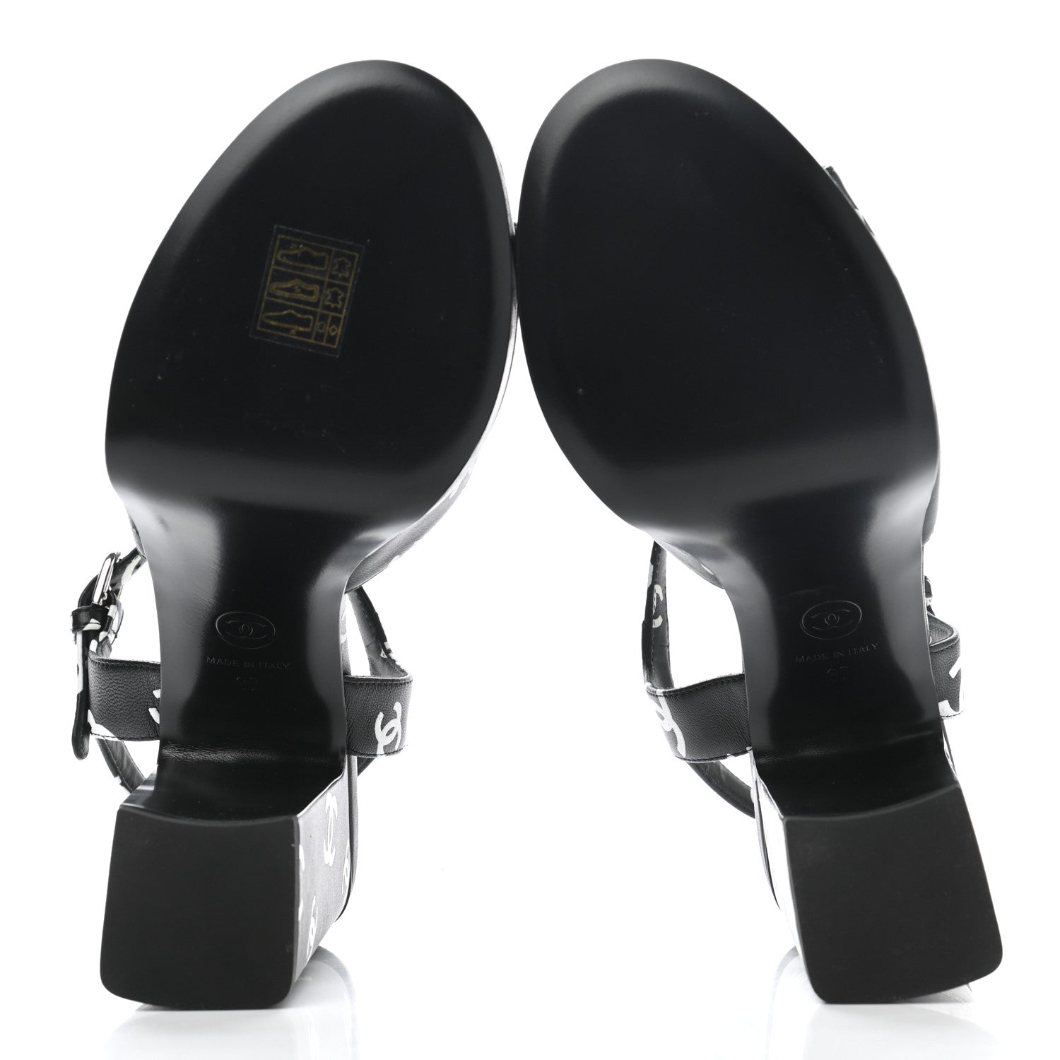 Chanel Printed Lambskin Coco Beach Platform Sandals 37 Black White 5 of 9