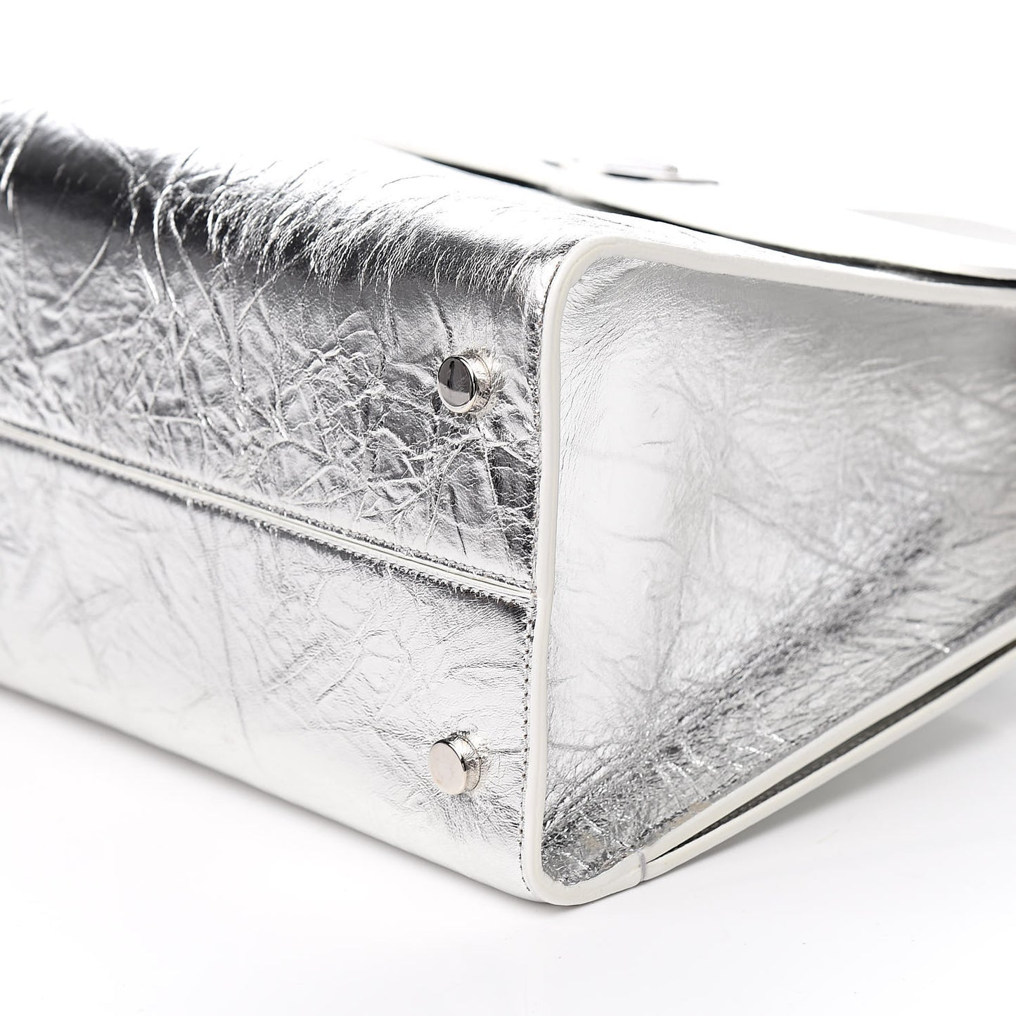 Metallic Calfskin Medium Diorever Flap Silver