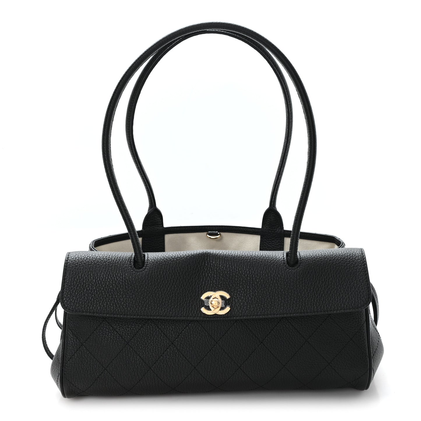 Grained Calfskin Stitched Urban Essentials Small Shopping Bag Black