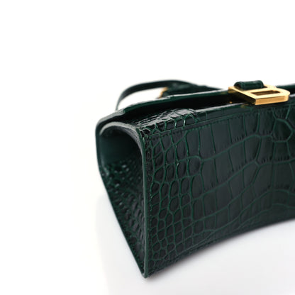 Balenciaga Shiny Calfskin Crocodile Embossed Small Hourglass Top Handle Bag Forest Green 8 of 9