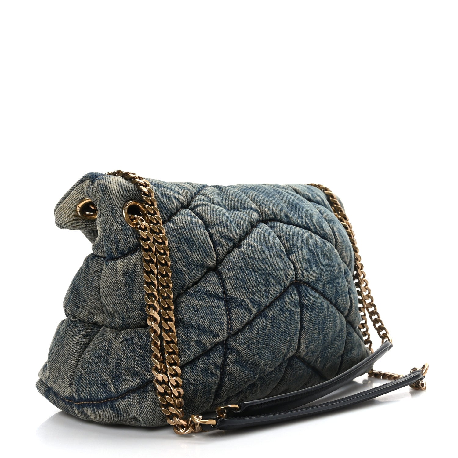 Saint Laurent Denim Quilted Small Loulou Puffer Monogram Chain Satchel Rodeo Blue 3 of 9
