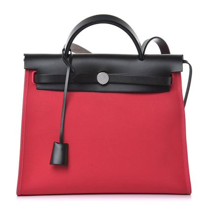 Hermes Vache Hunter Toile Herbag Zip 31 PM Rose Extreme Black 1 of 11
