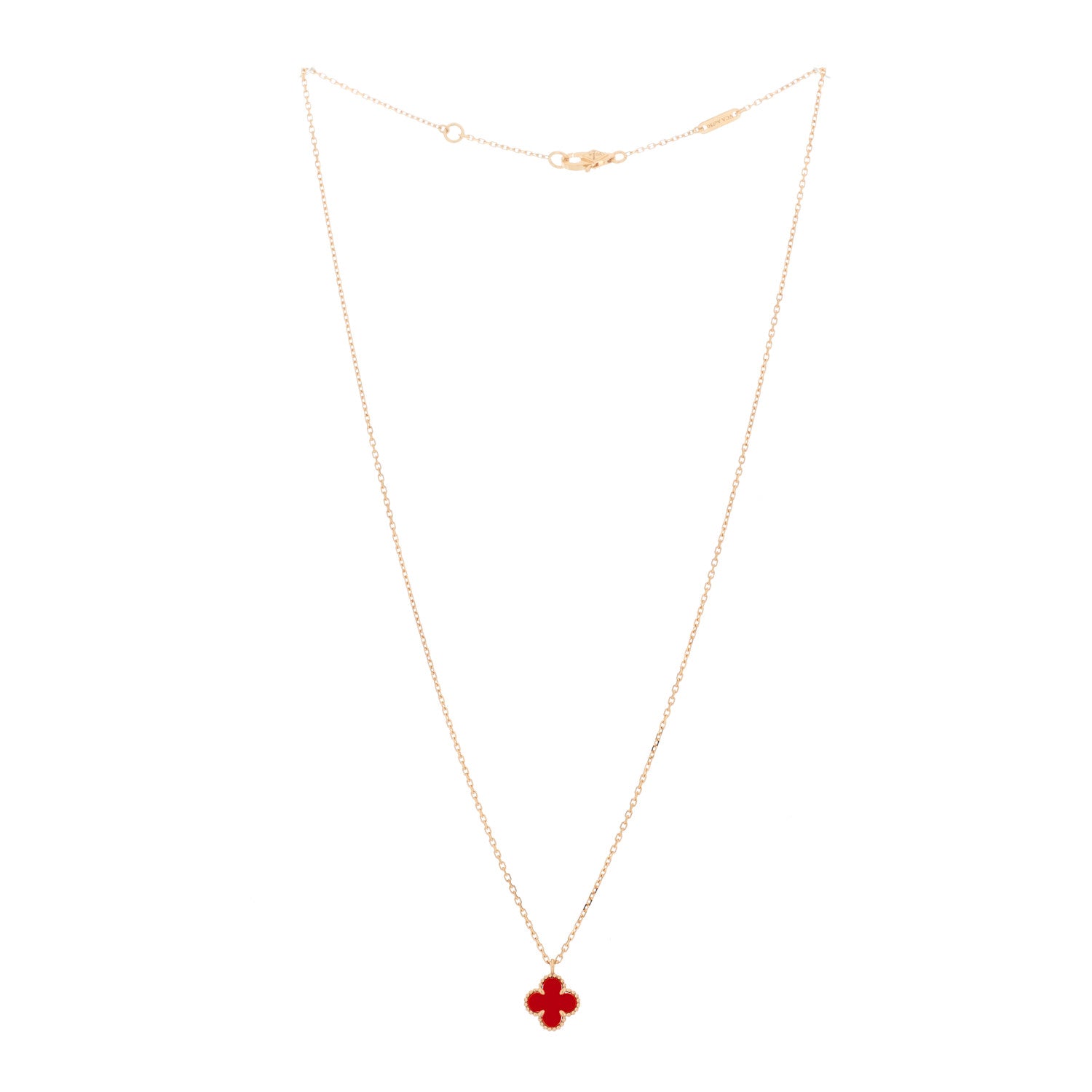 Van Cleef & Arpels 18K Rose Gold Carnelian Sweet Alhambra Pendant Necklace 2 of 5