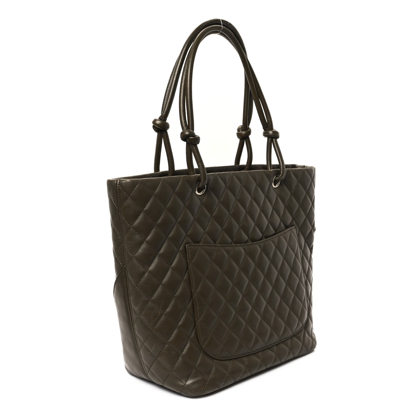 Calfskin Snakeskin Quilted Large Cambon Tote Khaki