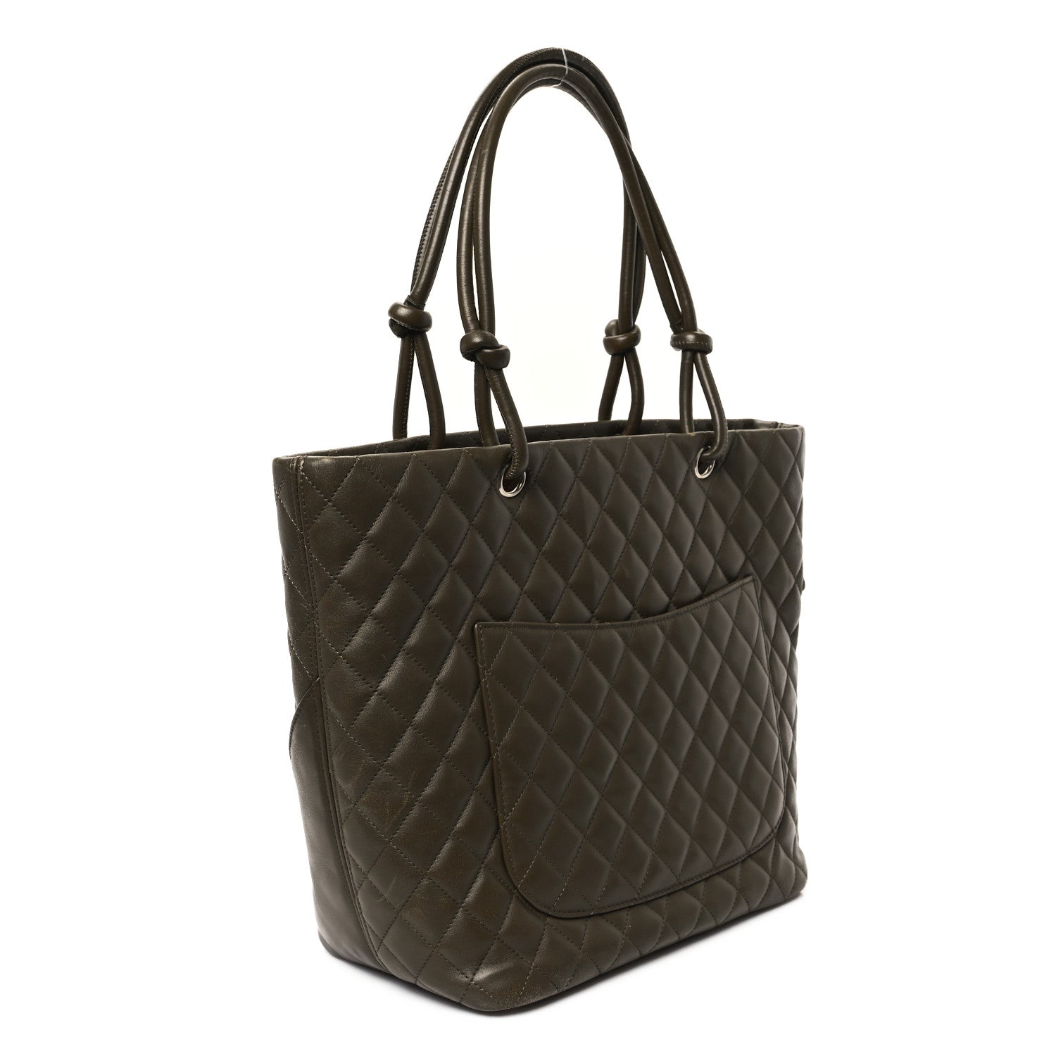 Chanel Calfskin Snakeskin Quilted Large Cambon Tote Khaki 3 of 14