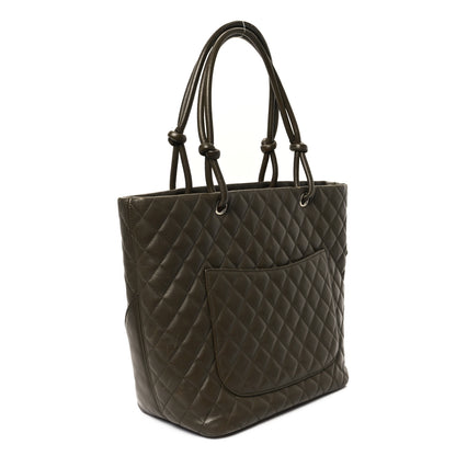 Chanel Calfskin Snakeskin Quilted Large Cambon Tote Khaki 3 of 14