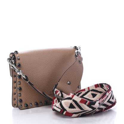 Valentino Garavani Grained Calfskin Onyx Small Guitar Strap Rockstud Rolling Shoulder Flap Bag Soft Noisette 3 of 13