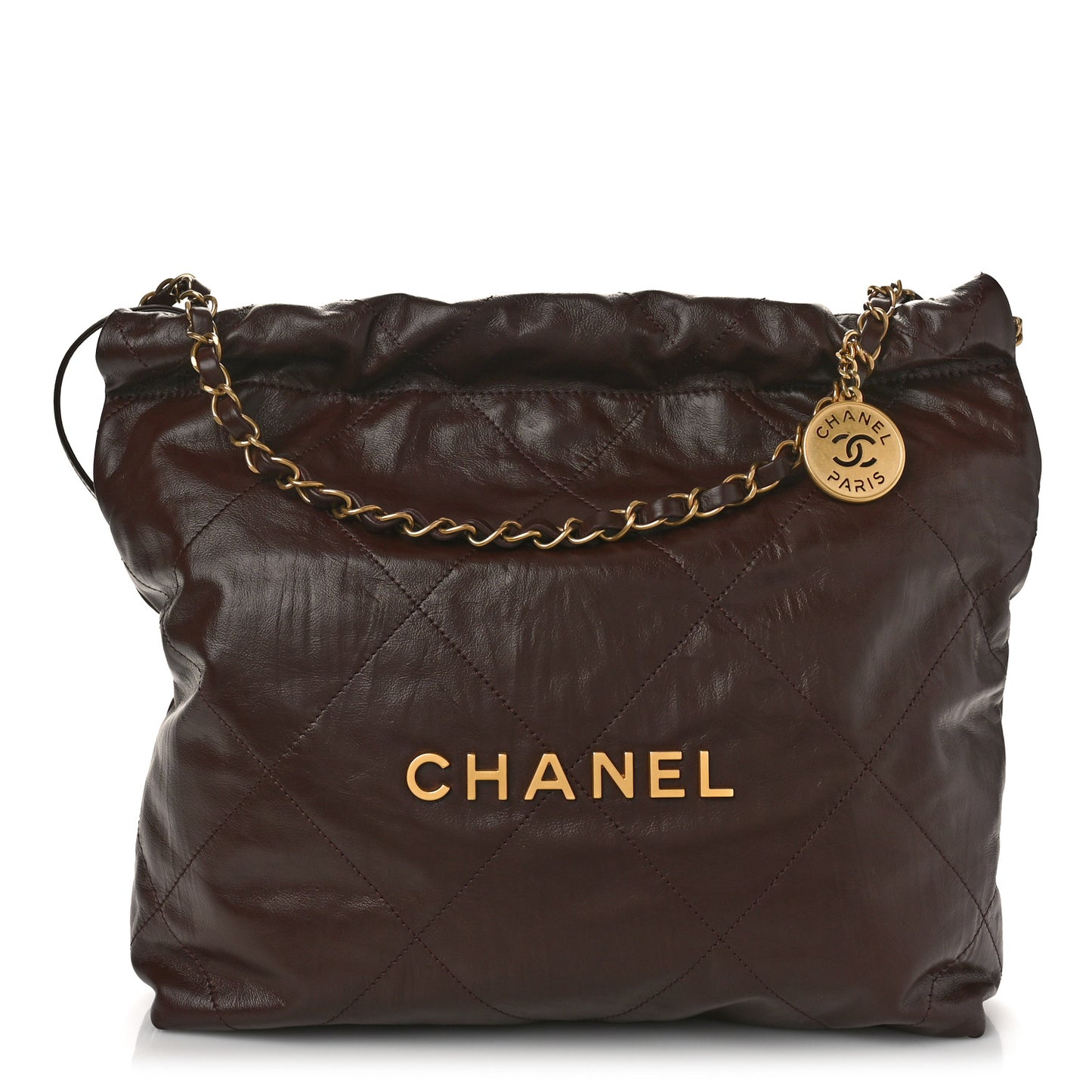 Shiny Calfskin Quilted Small Chanel 22 Brown