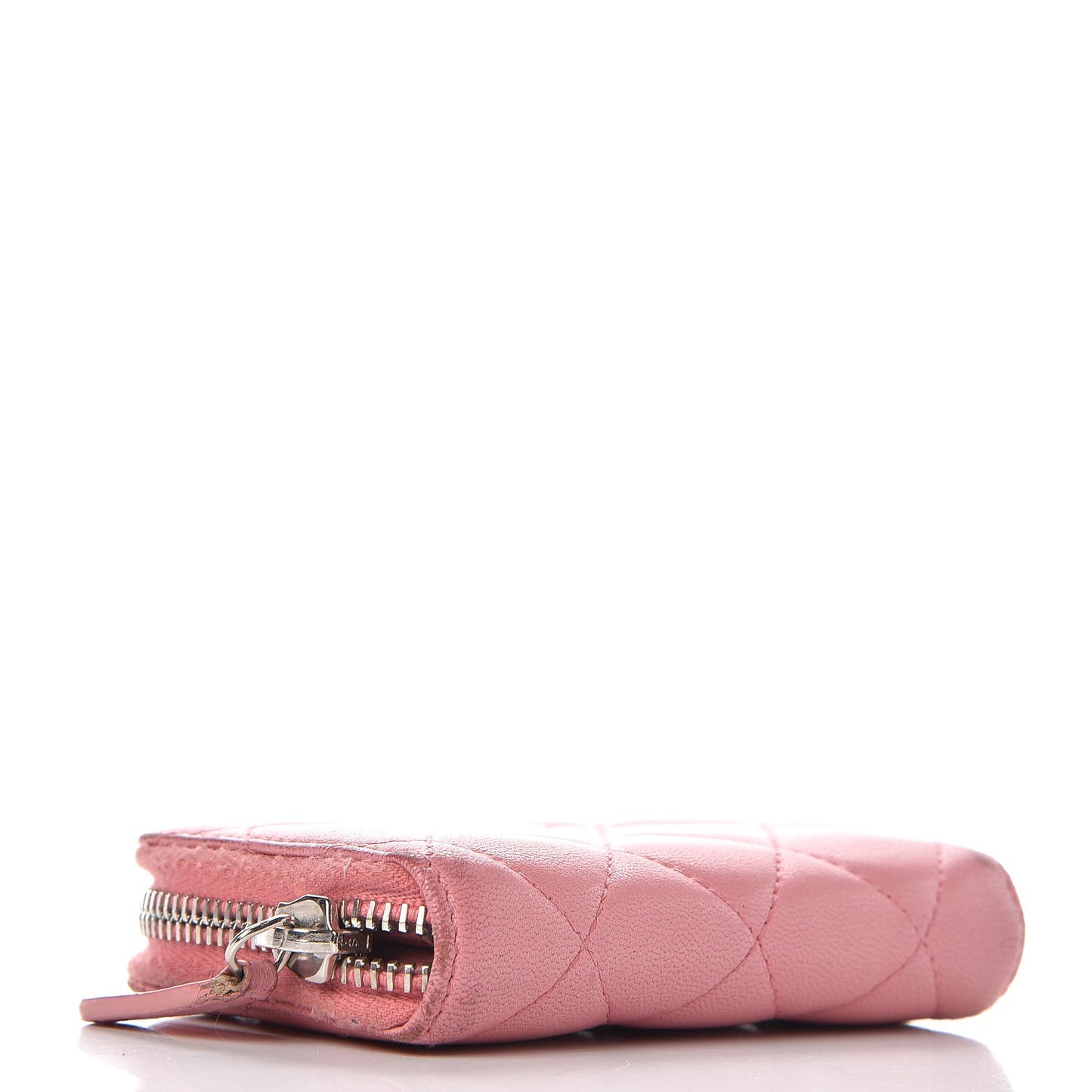 Lambskin Quilted Zip Around Coin Purse Wallet Pink
