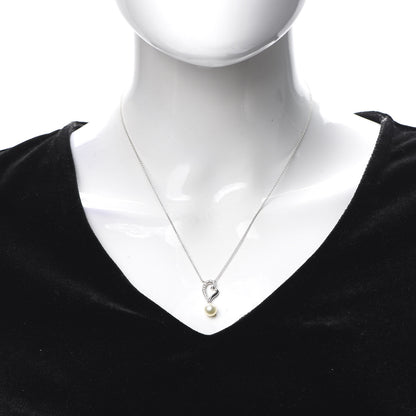 Mikimoto 14K White Gold Diamond Akoya Pearl Heart Drop Pendant Necklace 2 of 4