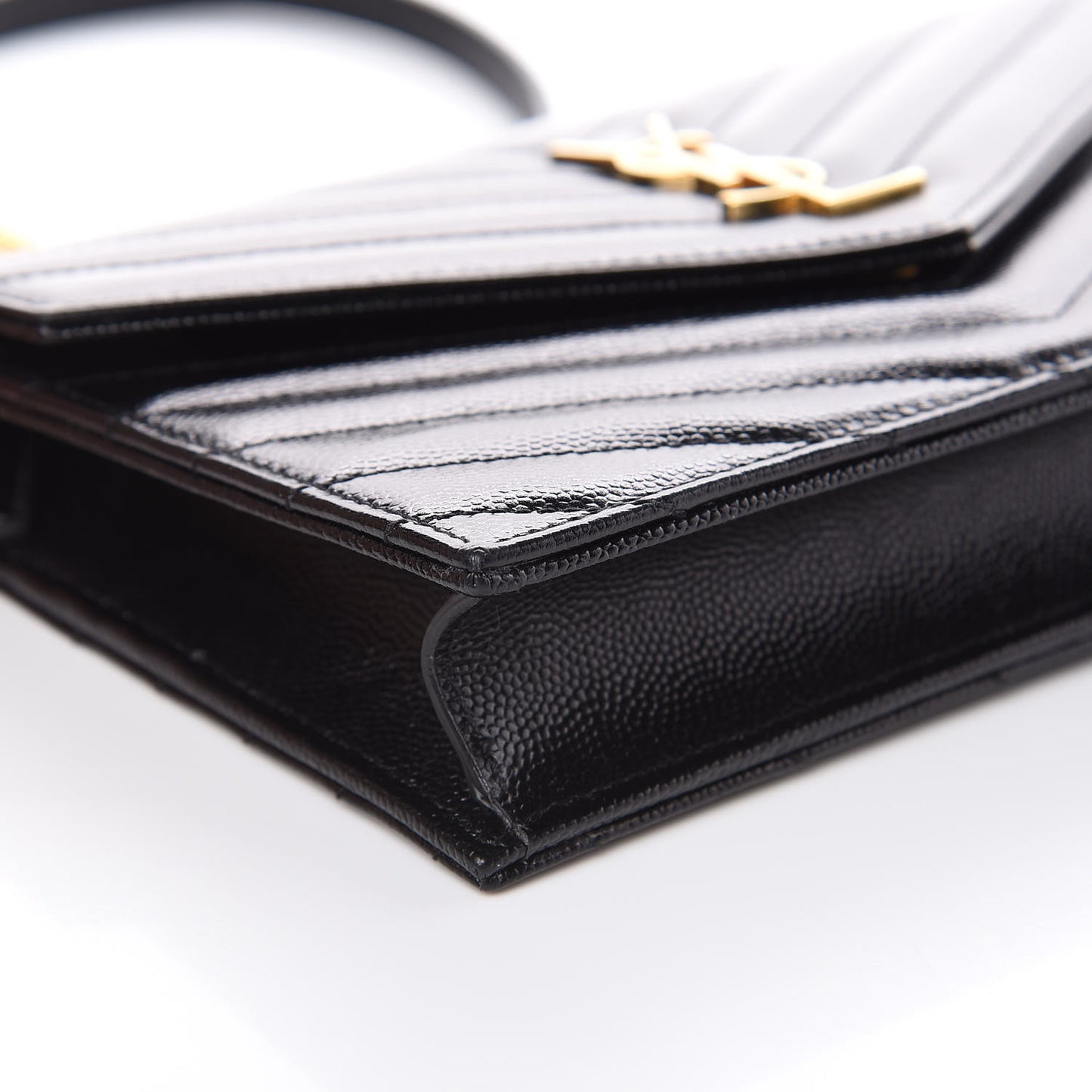 Grain De Poudre Matelasse Chevron Monogram Envelope Chain Wallet Black