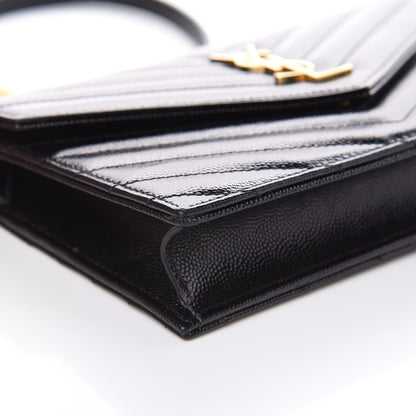 Saint Laurent Grain De Poudre Matelasse Chevron Monogram Envelope Chain Wallet Black 9 of 11