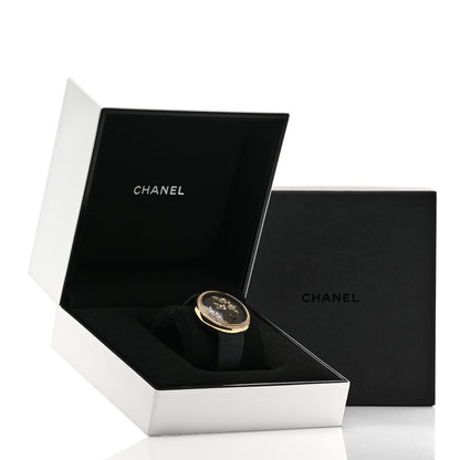 Chanel 18K Yellow Gold Satin Diamond Pearl 37.5mm Mademoiselle Prive Camelia Lesage Quartz Watch Black 6 of 6