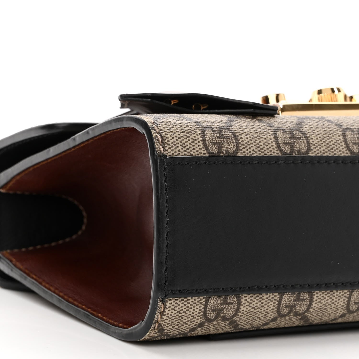 Gucci GG Supreme Monogram Calfskin Small Padlock Shoulder Bag Beige Black Cuir 9 of 12
