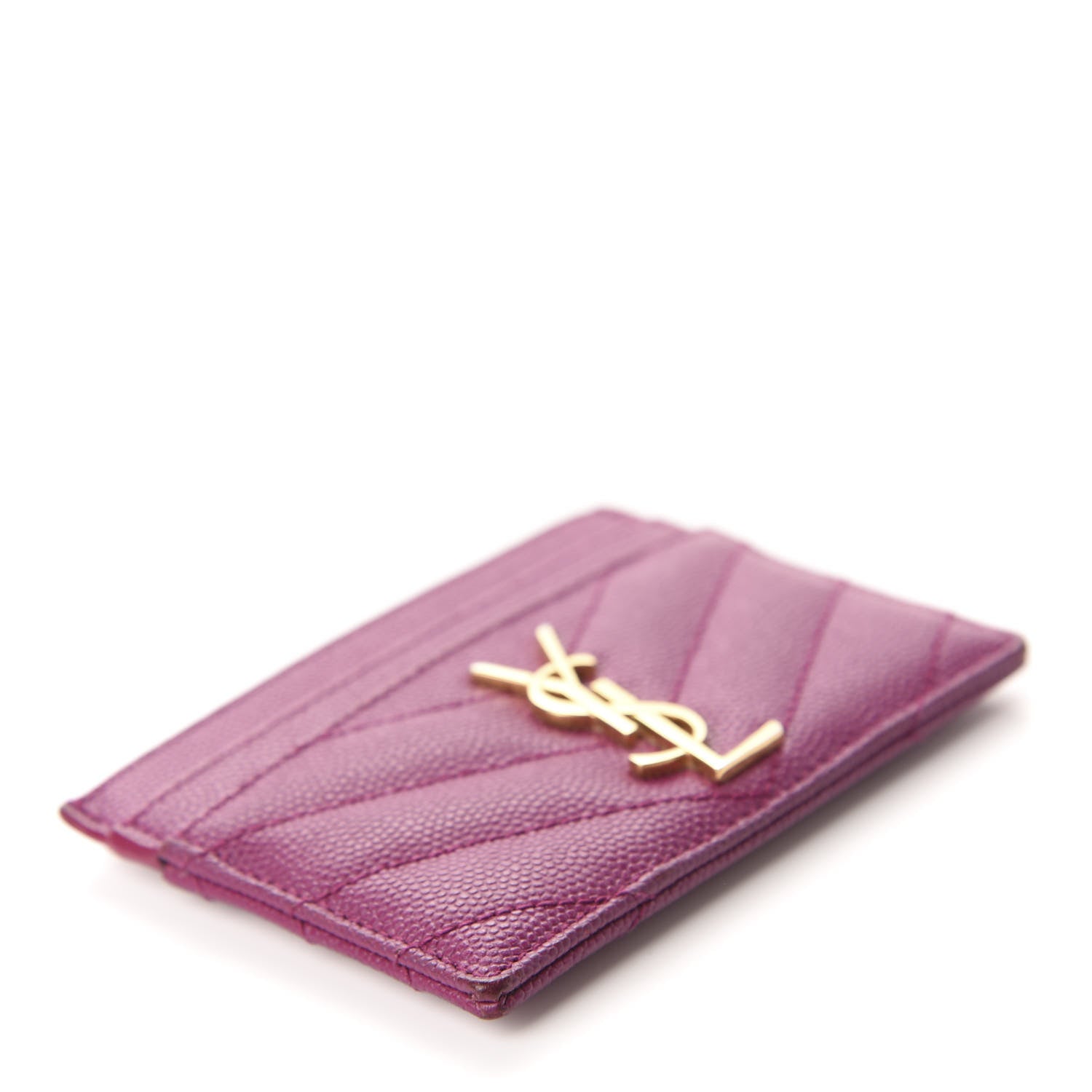 Saint Laurent Grain De Poudre Matelasse Chevron Monogram Credit Card Case Dark Grape 4 of 10
