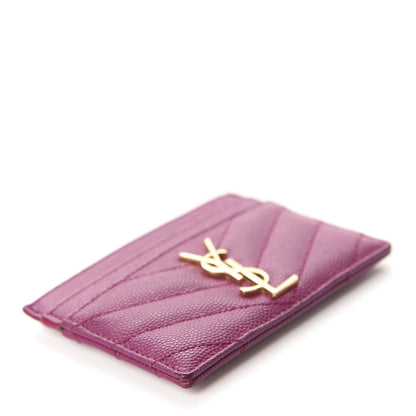 Saint Laurent Grain De Poudre Matelasse Chevron Monogram Credit Card Case Dark Grape 4 of 10