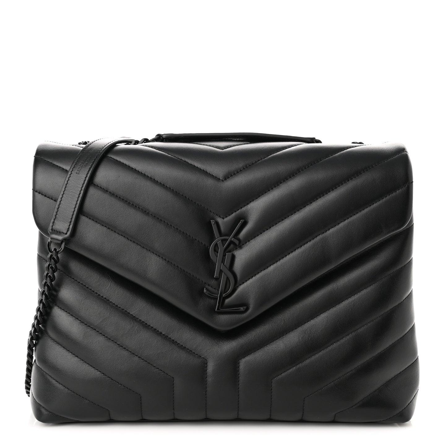 Calfskin Y Quilted Monogram Monochrome Medium Loulou Chain Satchel Black