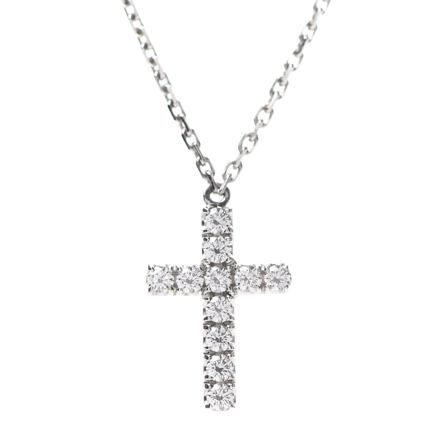 18K White Gold Diamond Symbols Cross Pendant Necklace