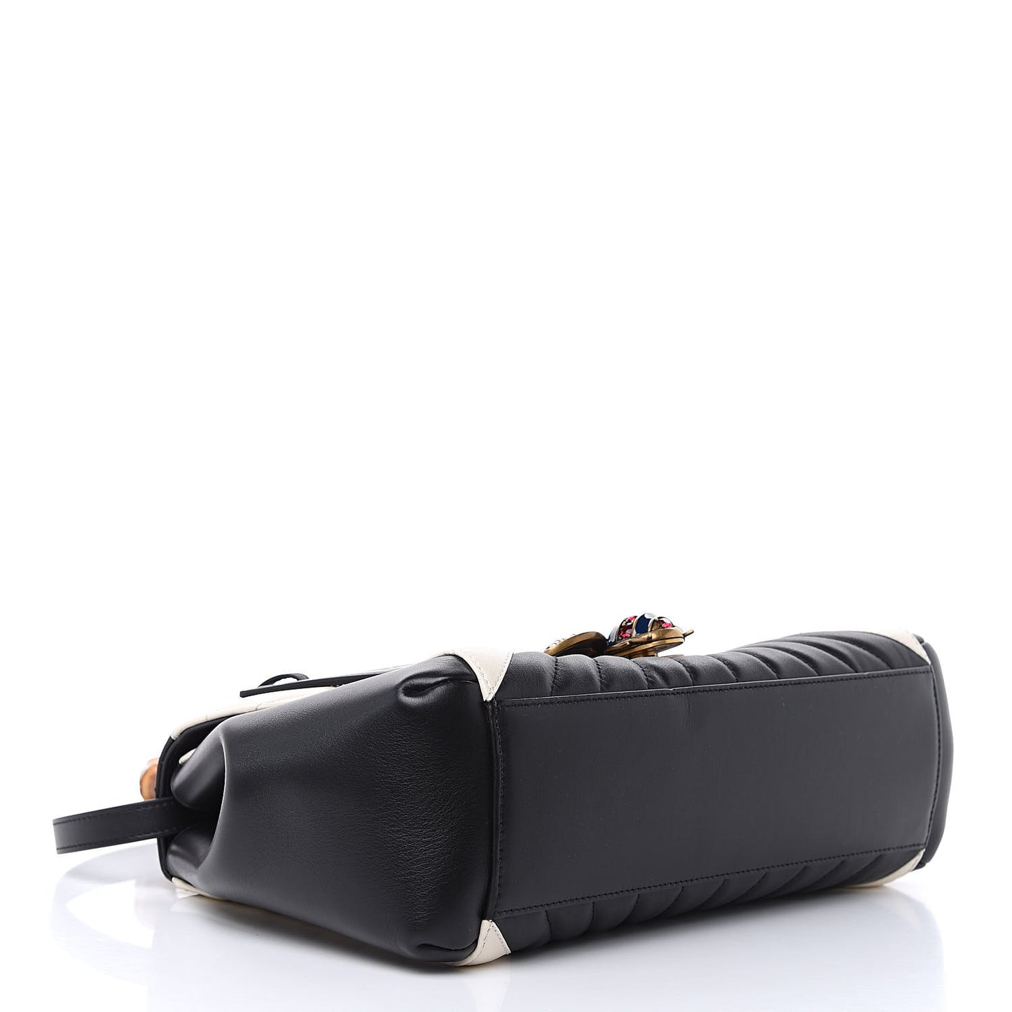 Calfskin Bamboo Trapuntata Queen Margaret Top Handle Bag Mystic White Black