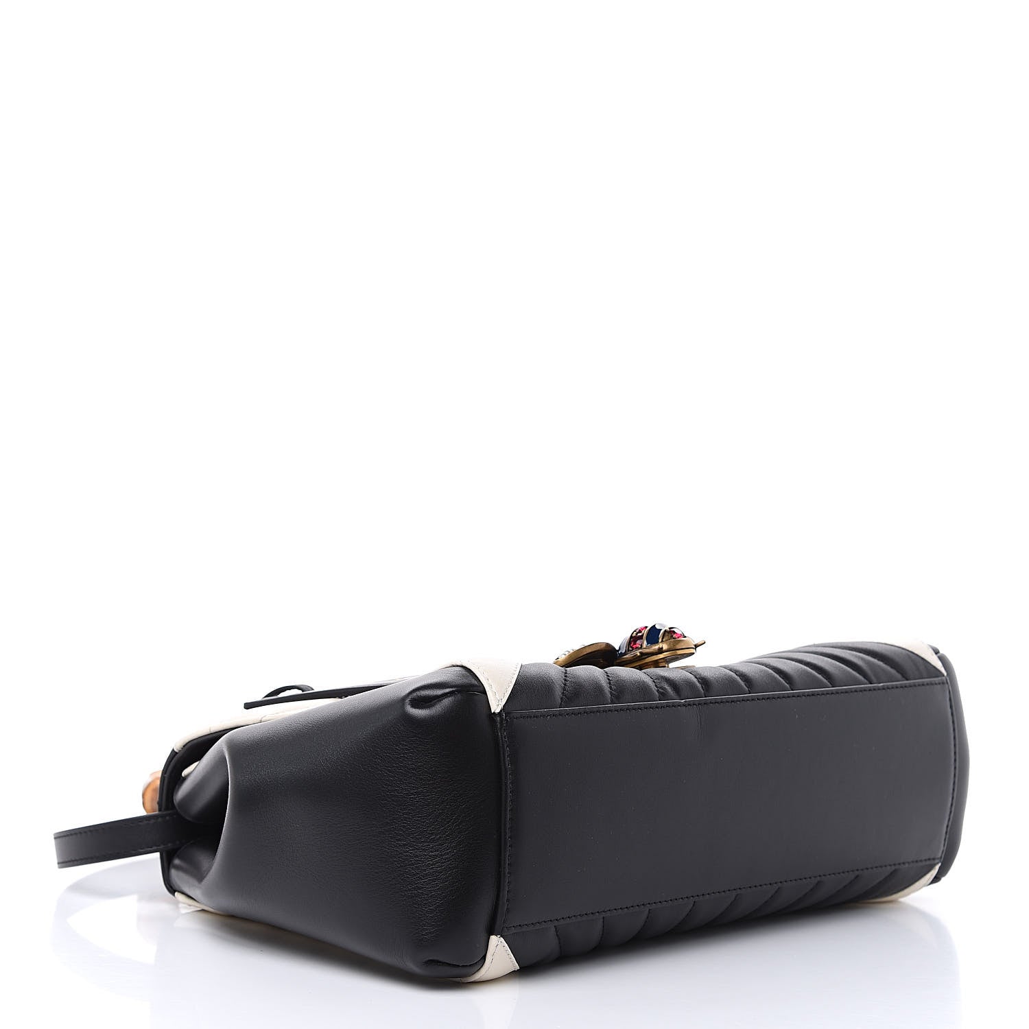 Gucci Calfskin Bamboo Trapuntata Queen Margaret Top Handle Bag Mystic White Black 4 of 11