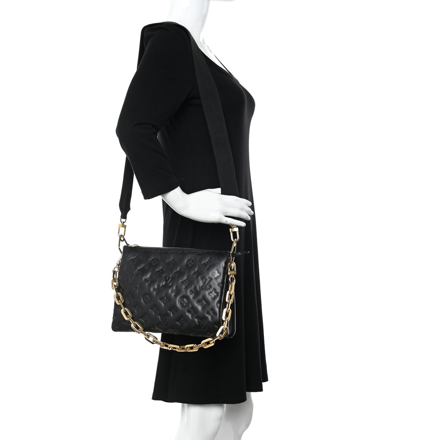 Louis Vuitton Lambskin Embossed Monogram Coussin PM Black 2 of 15