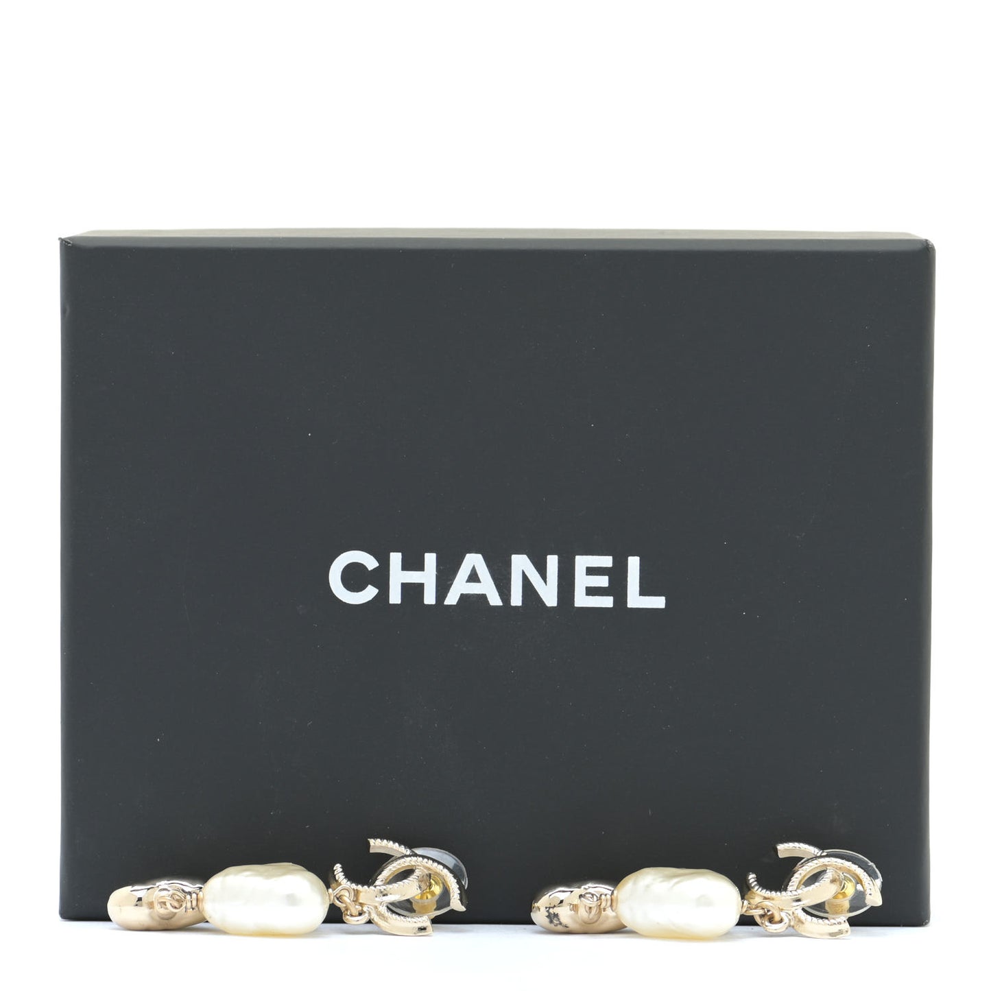 Pearl CC Double Heart Drop Earrings Gold