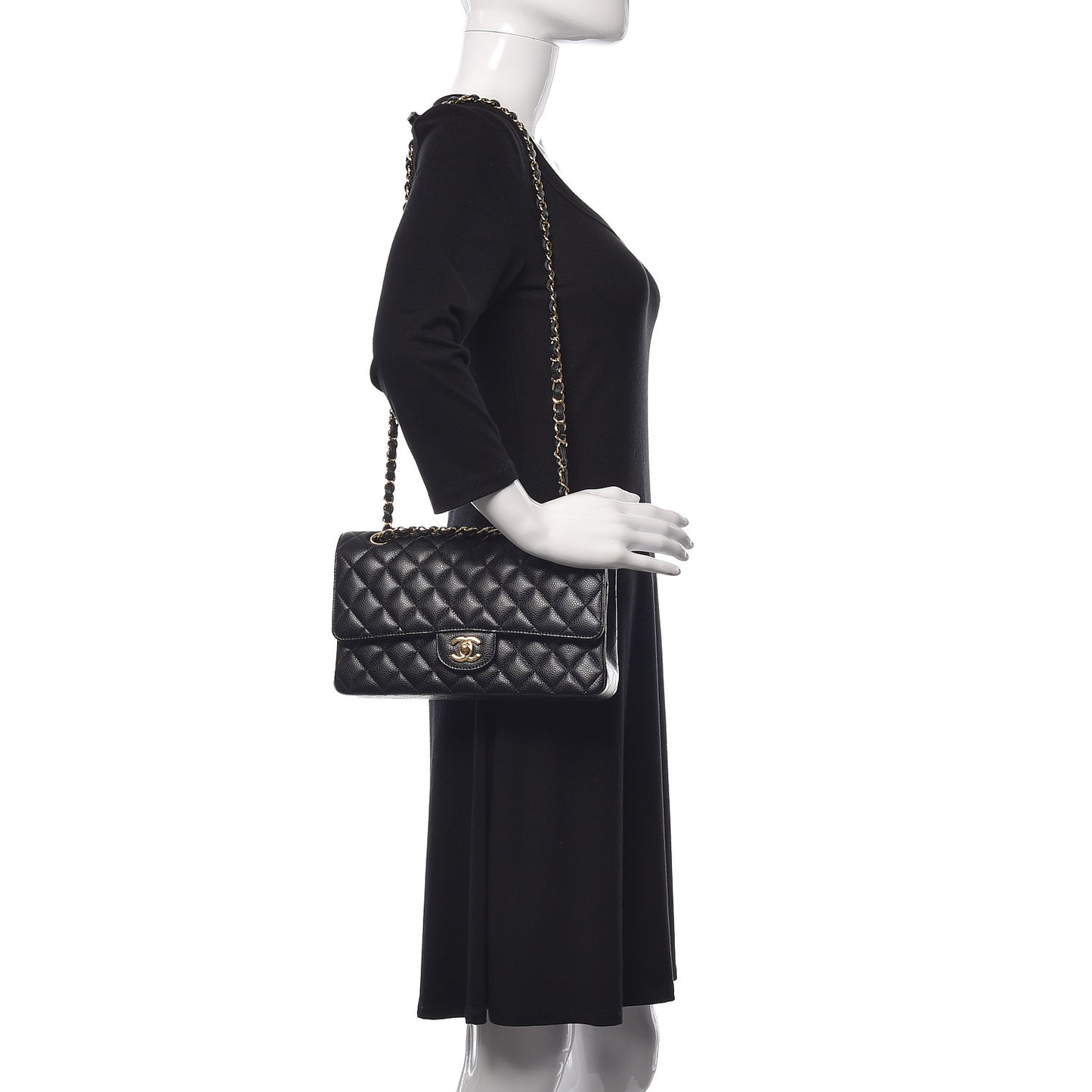 Caviar Quilted Medium Double Flap Black