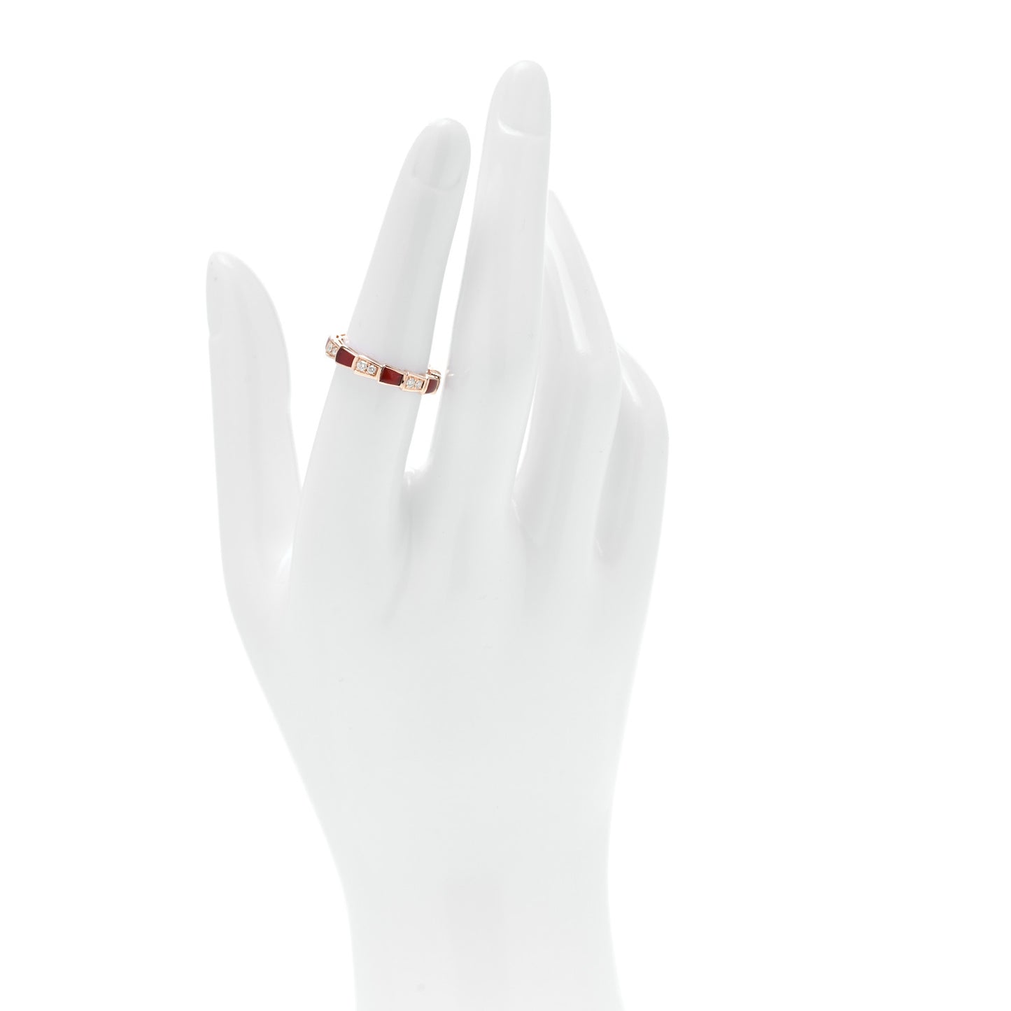 18K Rose Gold Diamond Carnelian 4mm Serpenti Viper Band Ring 52 6