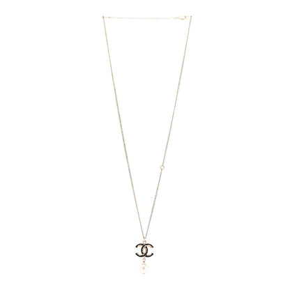 Chanel Enamel Pearl CC Baroque Drop Necklace Black Gold 3 of 7