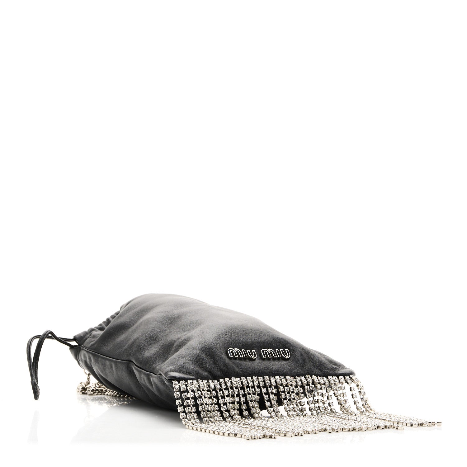 Miu Miu Nappa Starlight Crystal Fringe Trick Pouch On Strap Black