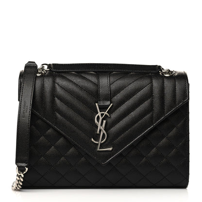 Saint Laurent Grain De Poudre Textured Mixed Matelasse Triquilt Medium Monogram Satchel Black 1 of 5