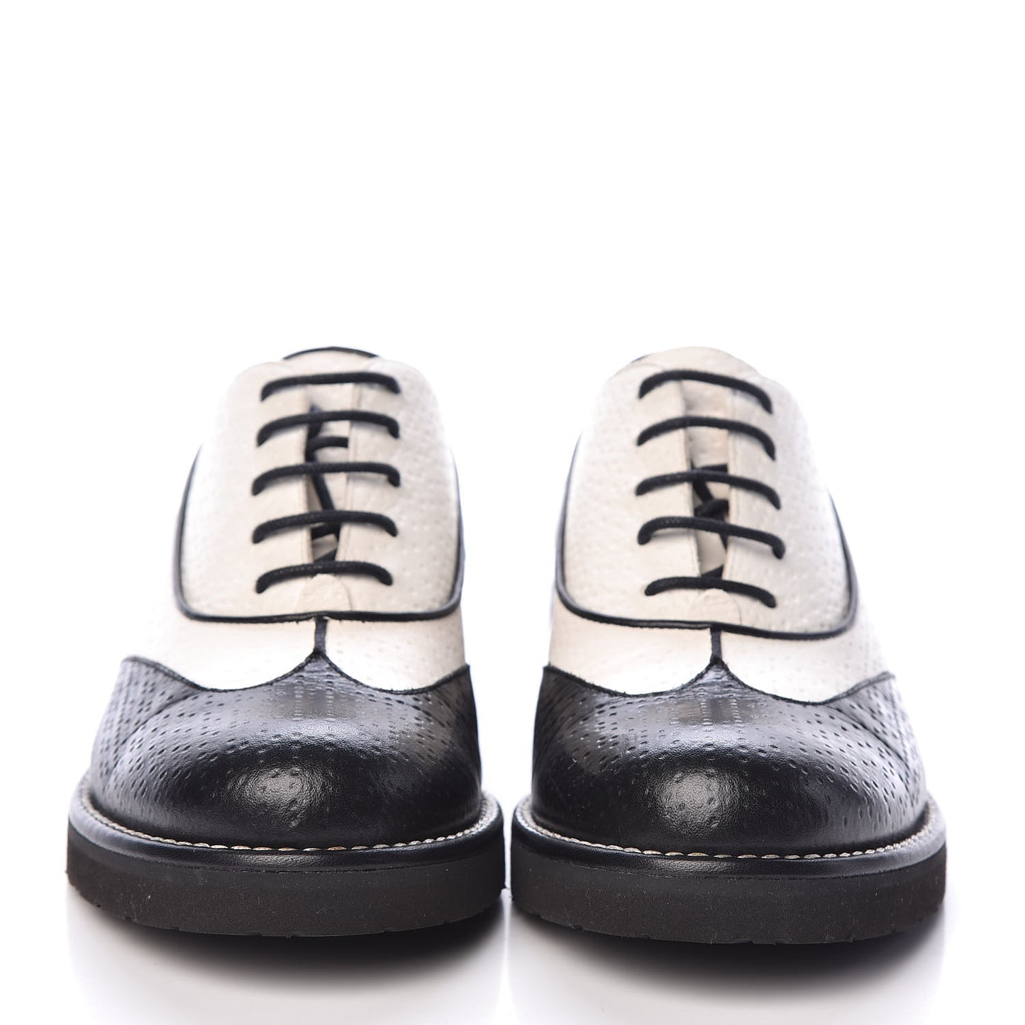 Calfskin Embossed Lace Up Oxfords 36.5 White Black