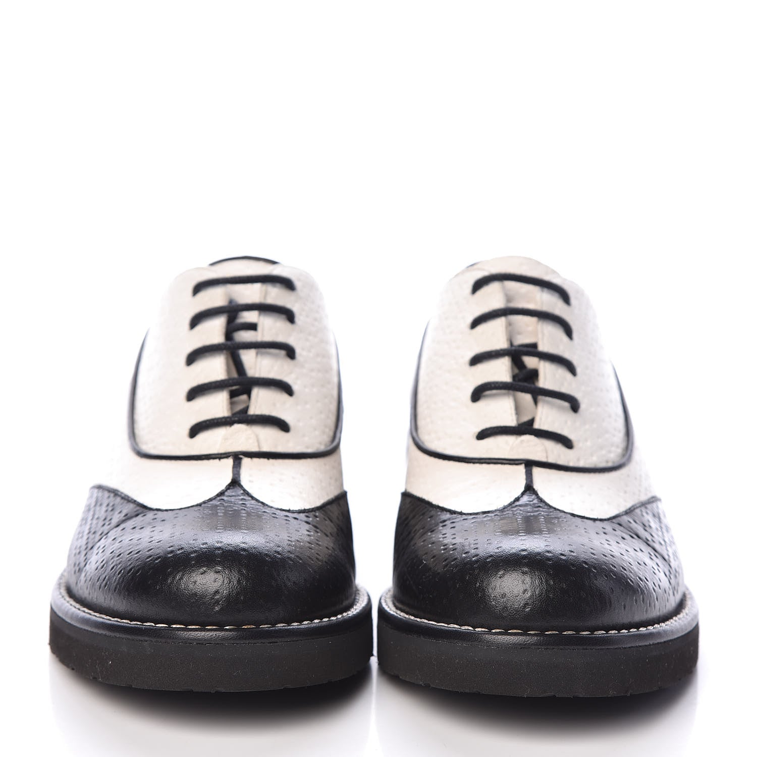 Chanel Calfskin Embossed Lace Up Oxfords 36.5 White Black 2 of 9